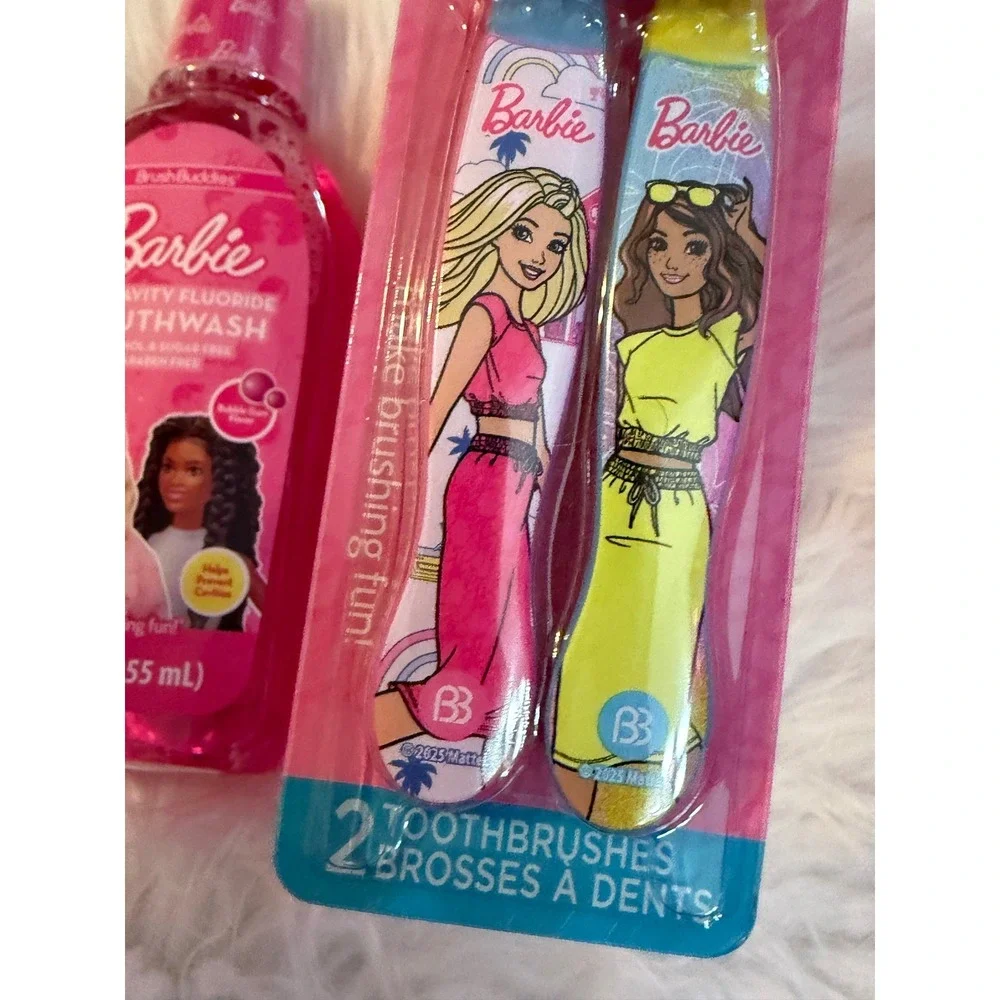 Barbie Brush Buddies Dental Set Mouthwash Toothpaste 2pk Toothbrushes Bubble Gum